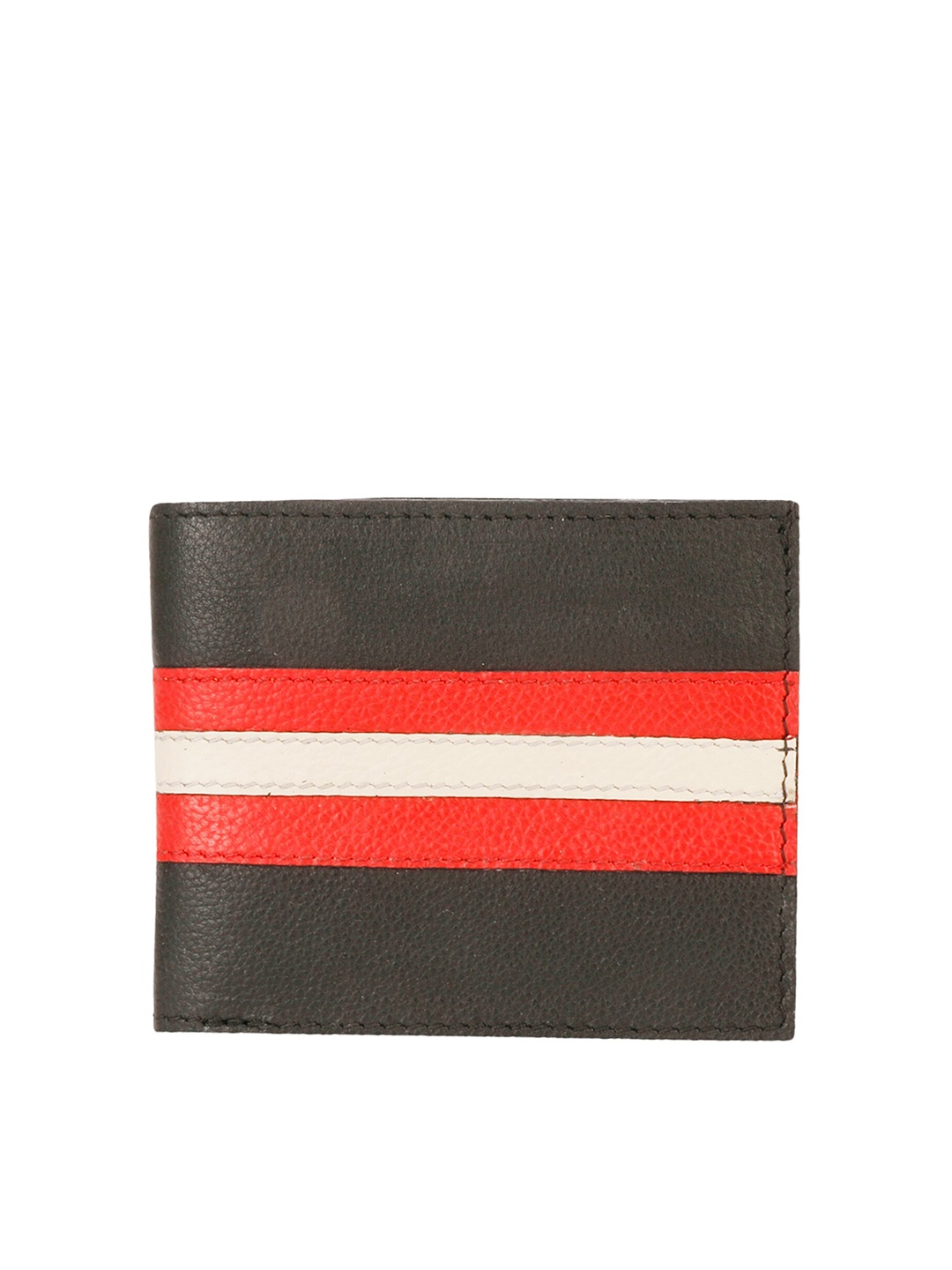 

PERKED Men Striped Leather Two Fold Wallet, Black