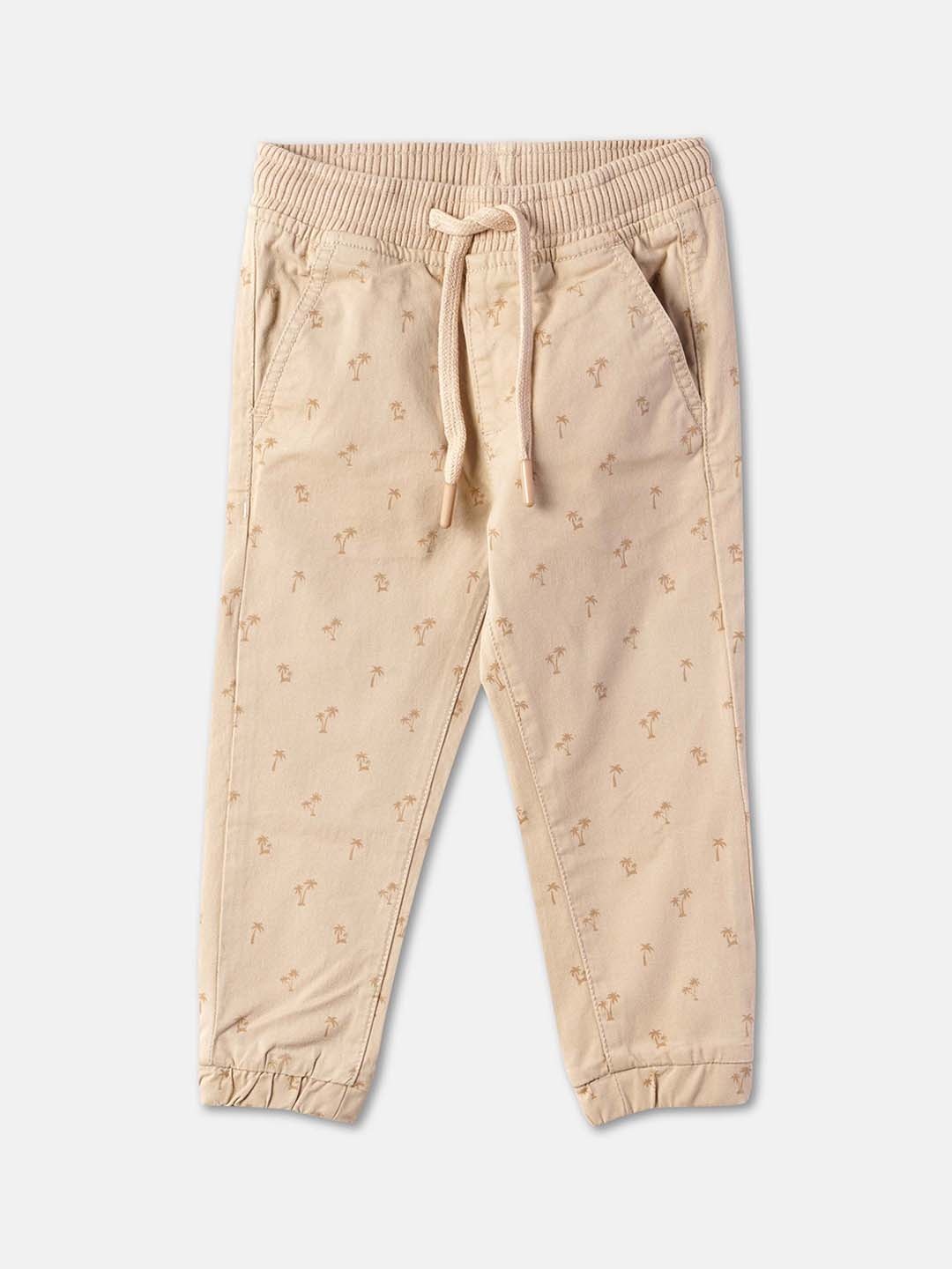 

R&B Boys Conversational Printed Cotton Joggers, Beige