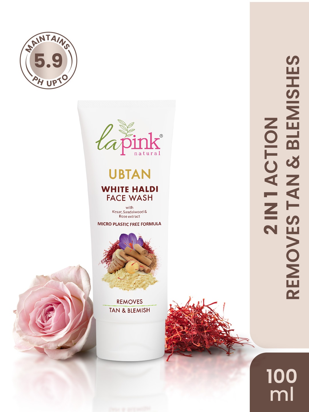 

La Pink Ubtan 100% Soap Free Face Wash with Saffron & White Haldi for Tan Removal - 100 ml