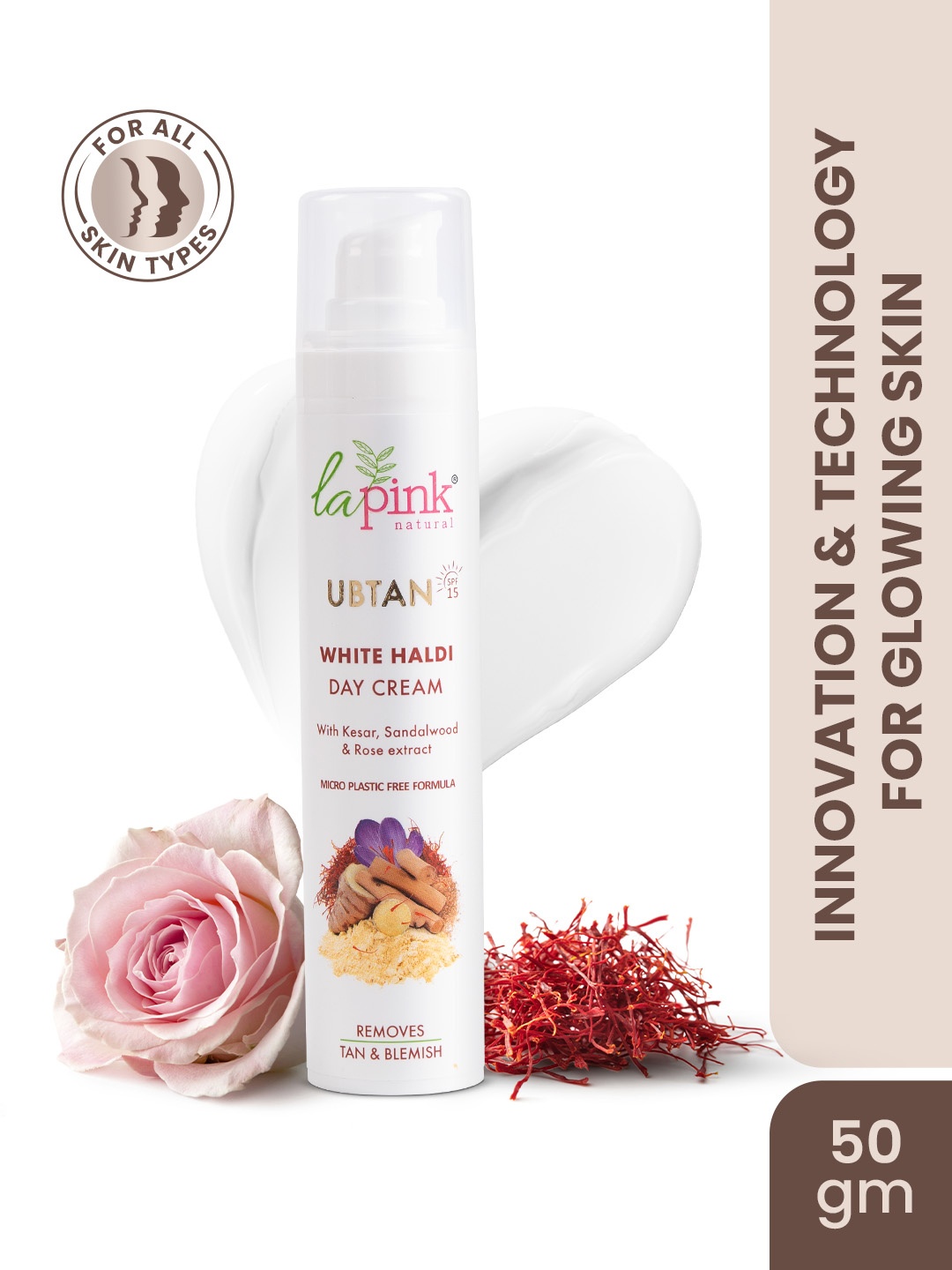 

La Pink Ubtan SPF 15 Oil-Free Day Cream with Saffron & White Haldi for Glowing Skin - 50 g