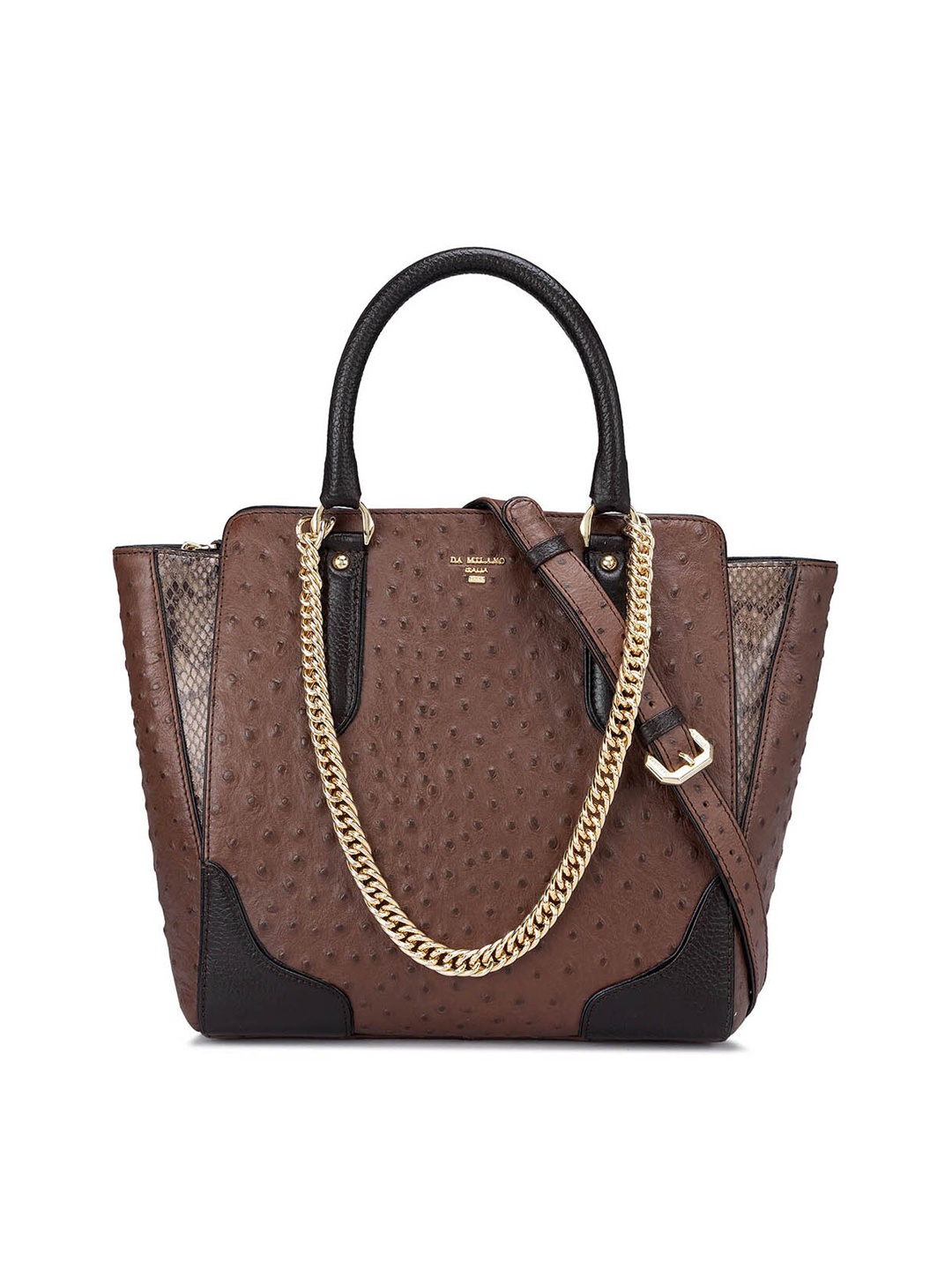 

Da Milano Leather Structured Handheld Bag with Quilted, Brown