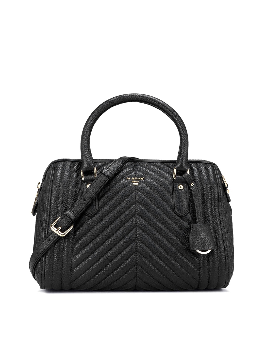 

Da Milano Textured Quilted Leather Structured Handheld Bag, Black