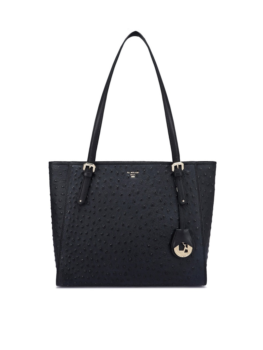 

Da Milano Textured Leather Structured Shoulder Bag with Quilted, Black
