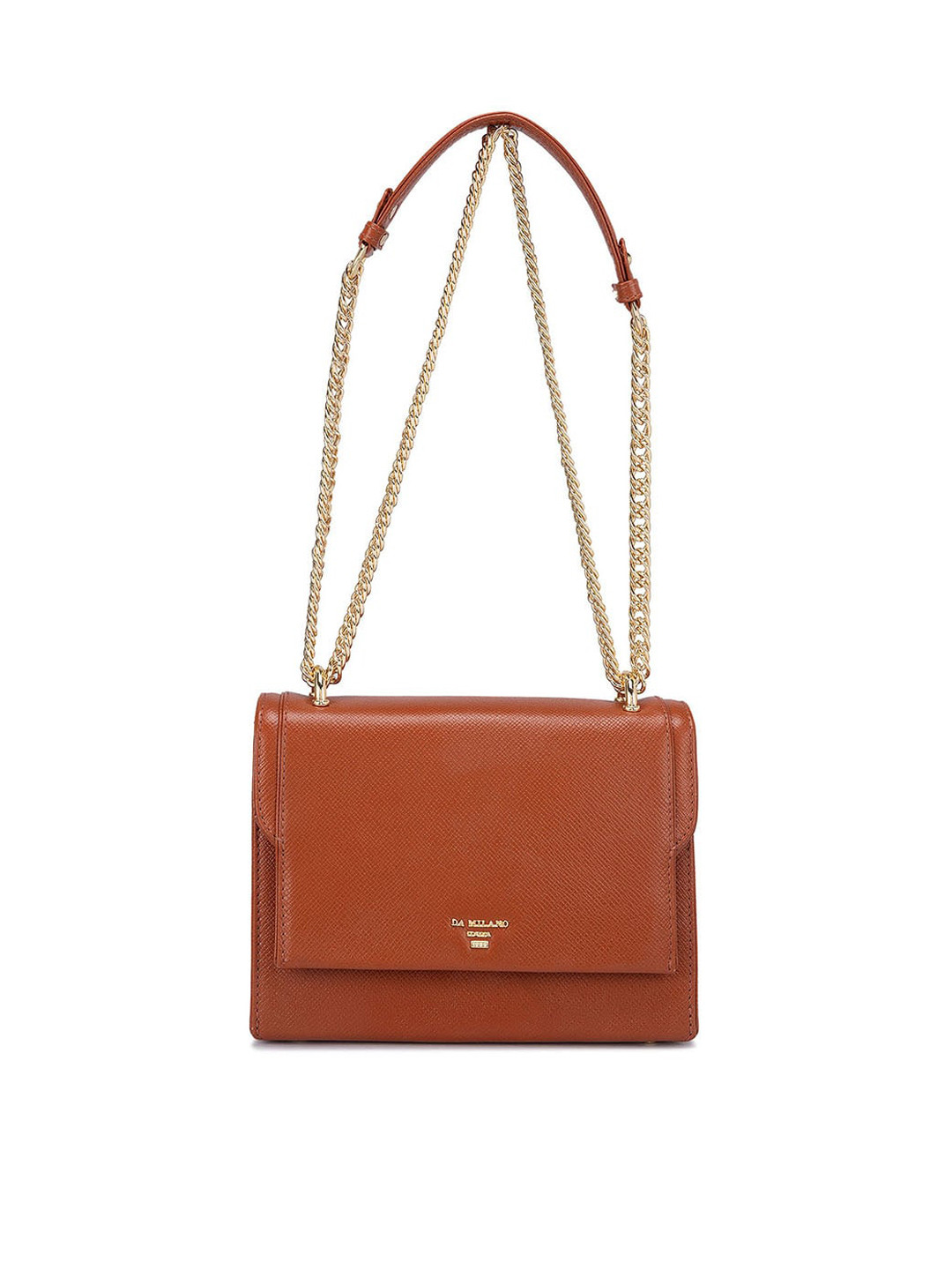 

Da Milano Leather Textured Structured Handheld Bag, Brown