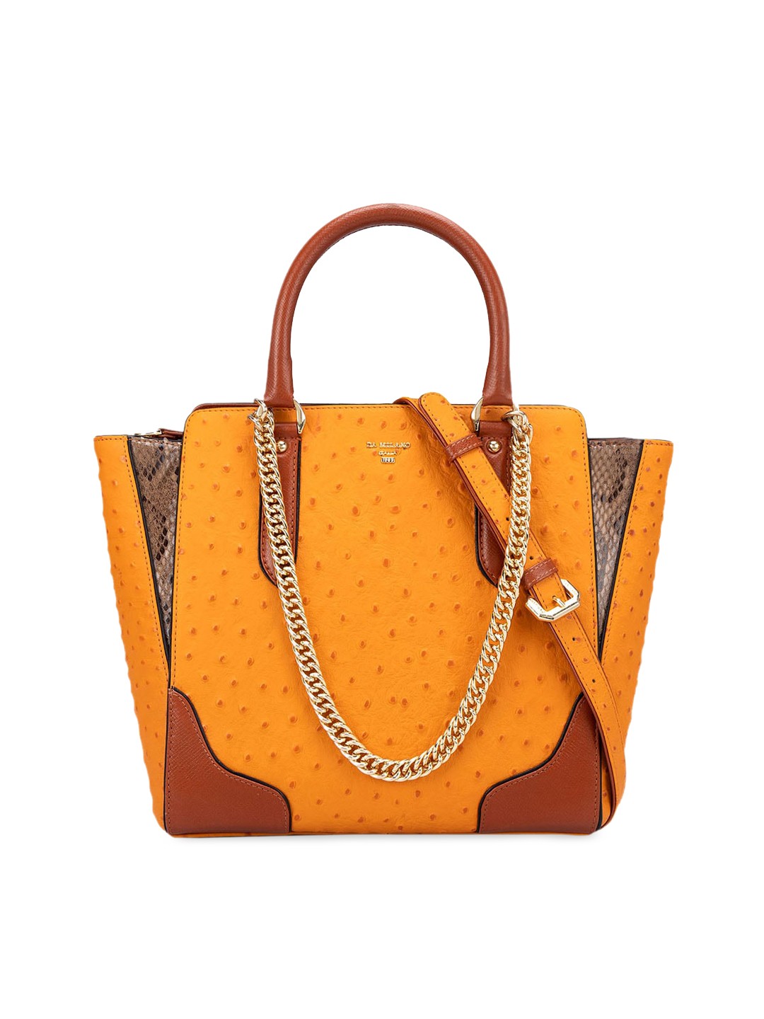 

Da Milano Leather Textured Structured Handheld Bag, Orange