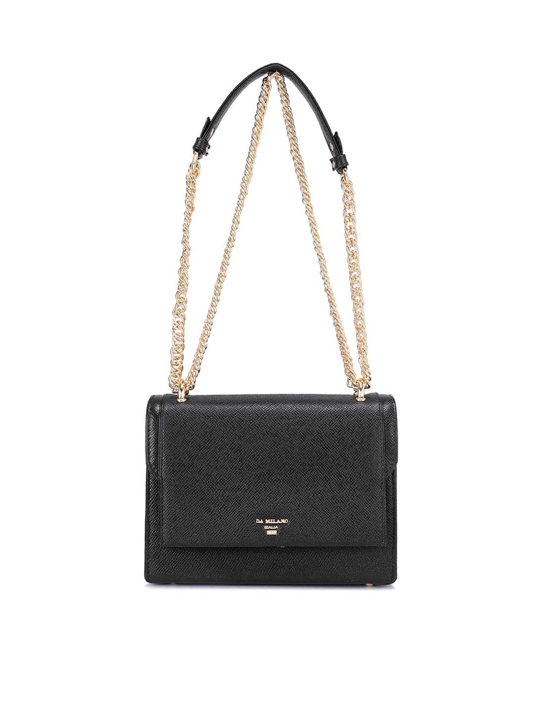 

Da Milano Textured Leather Structured Shoulder Bag, Black