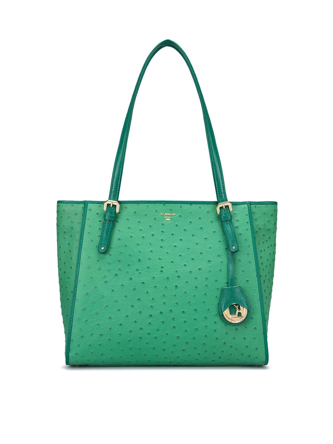 

Da Milano Textured Leather Structured Shoulder Bag with Cut Work, Green