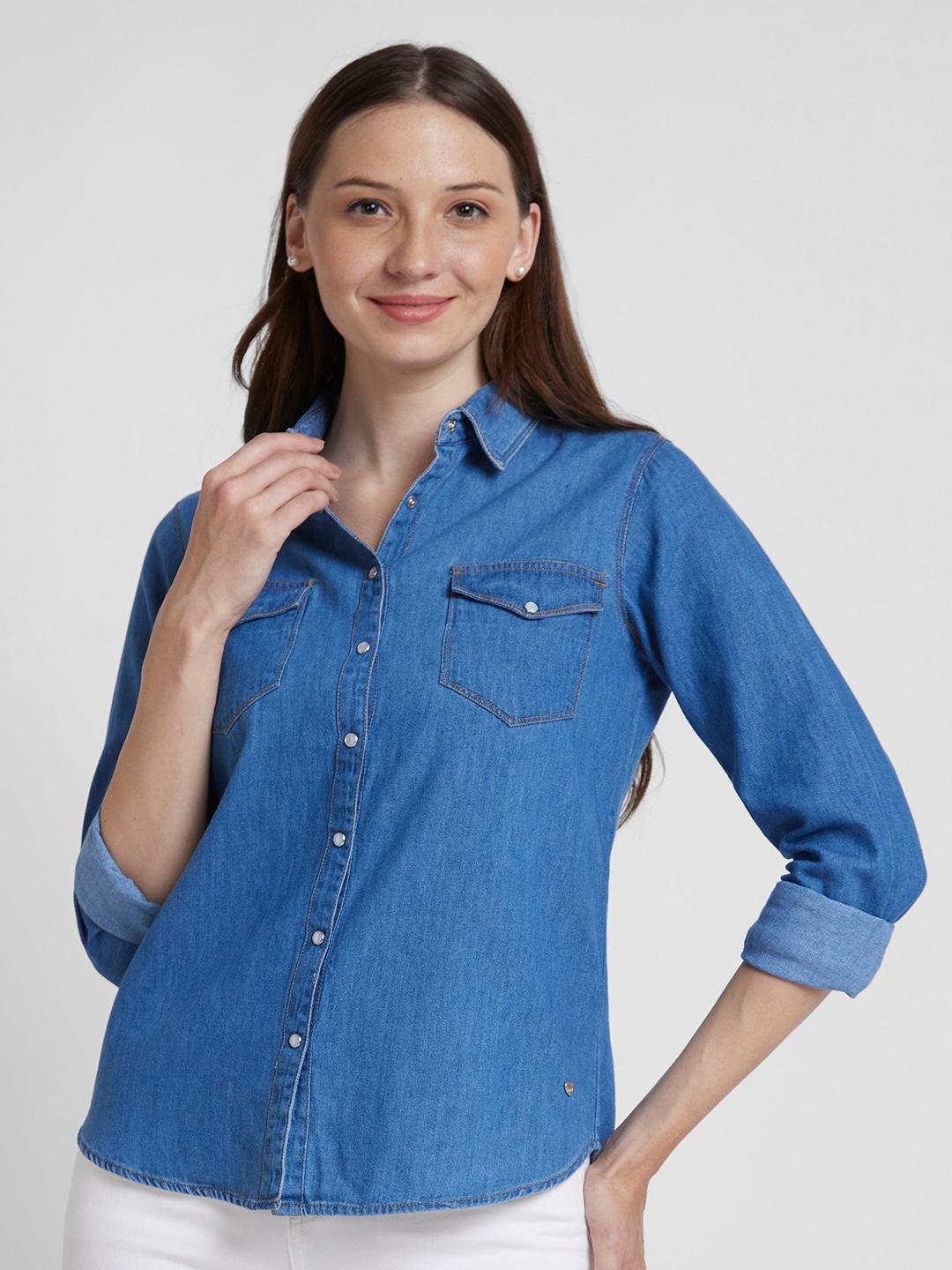 

SPYKAR Classic Spread Collar Regular Fit Cotton Casual Shirt, Blue