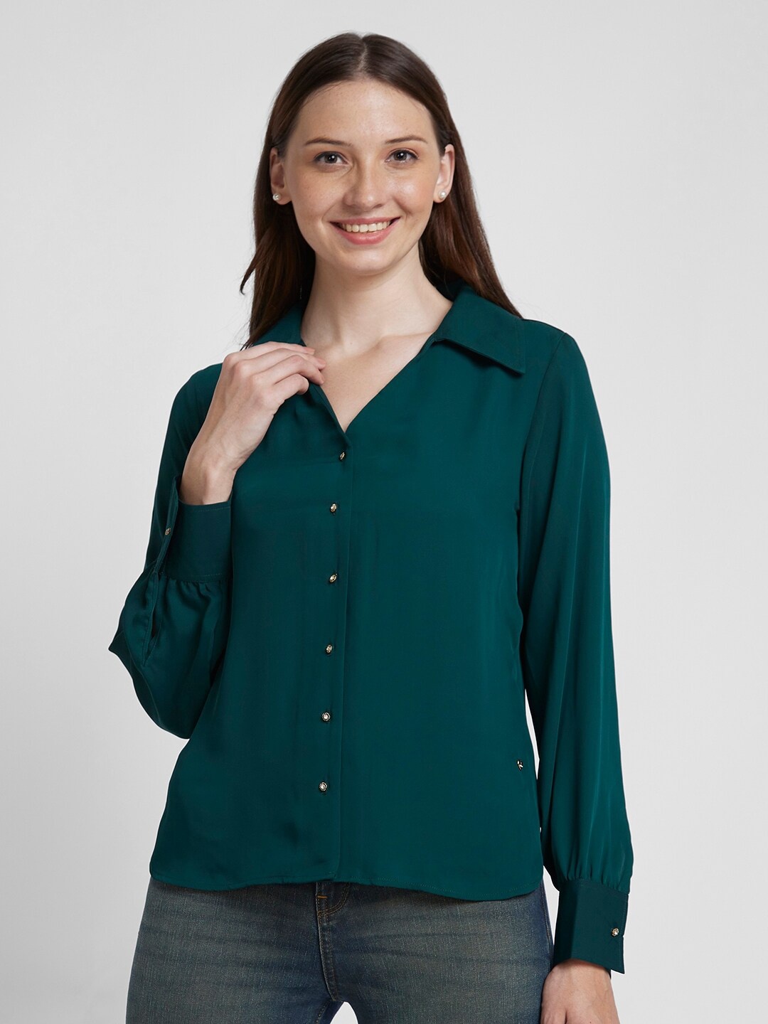

SPYKAR Classic Spread Collar Opaque Casual Shirt, Green