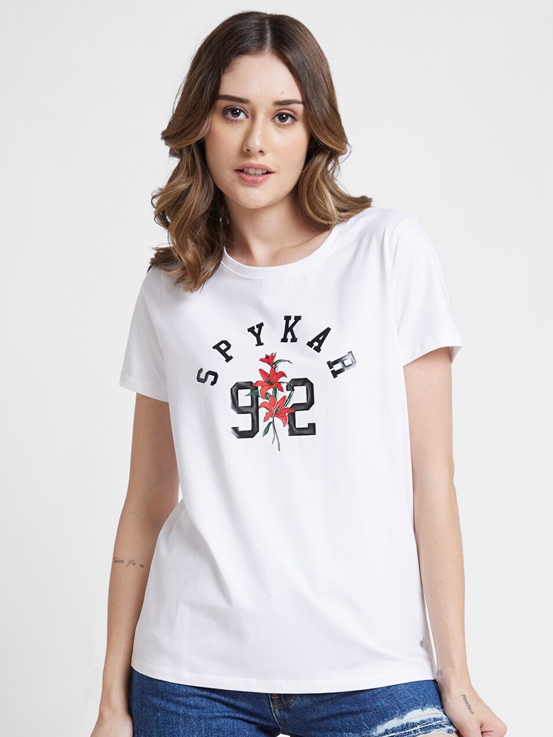

SPYKAR Typography Printed Cotton T-Shirt, White