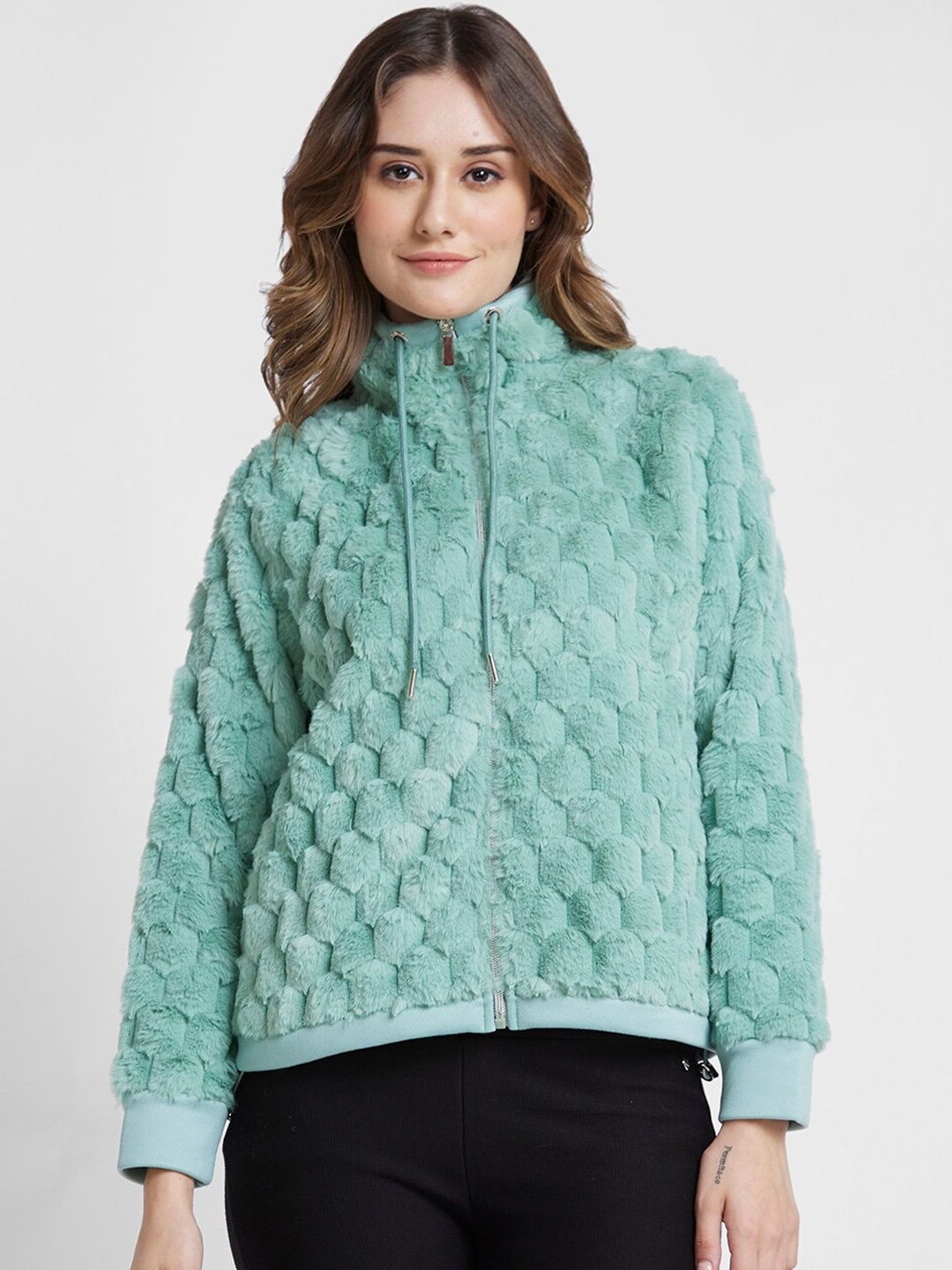 

SPYKAR Mock Collar Faux Fur Trim Quilted Jacket, Green