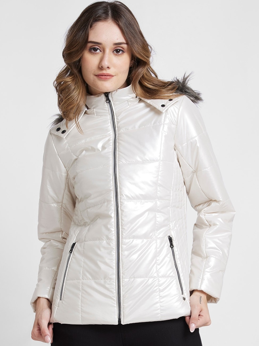 

SPYKAR Hooded Faux Fur Trim Parka Jacket, White