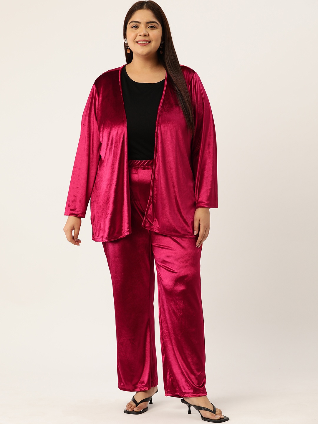

theRebelinme Plus Size Velvet Shrug with Trousers, Red