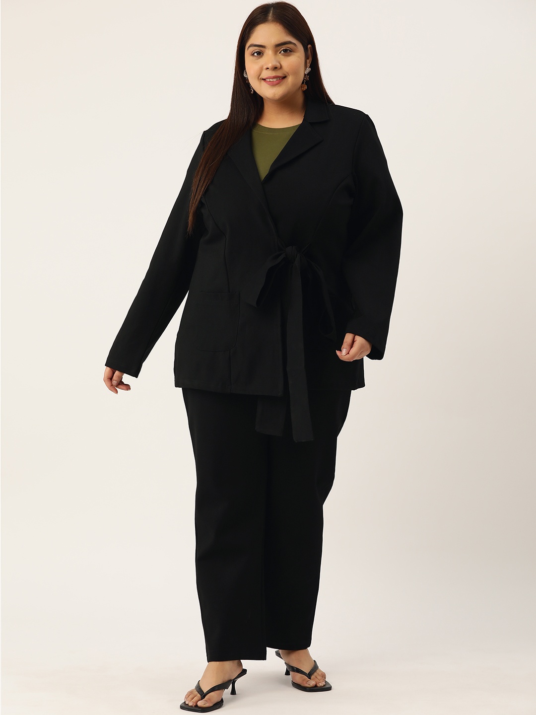 theRebelinme Plus Size Coat with Trousers, Black