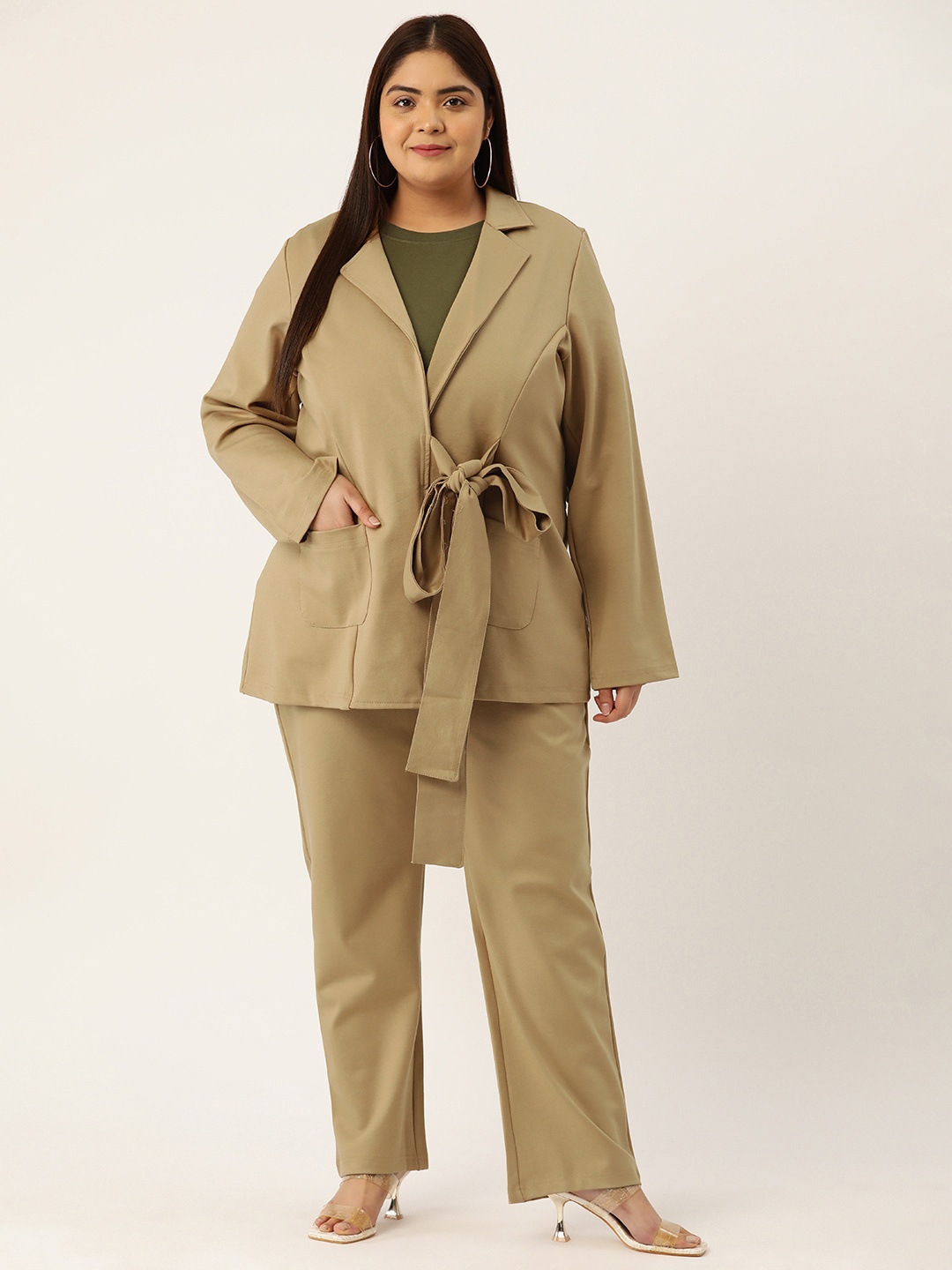 

theRebelinme Plus Size Coat with Trousers, Beige