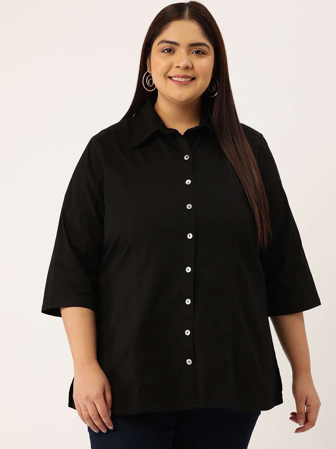 

theRebelinme Women Plus Size Relaxed Opaque Casual Shirt, Black