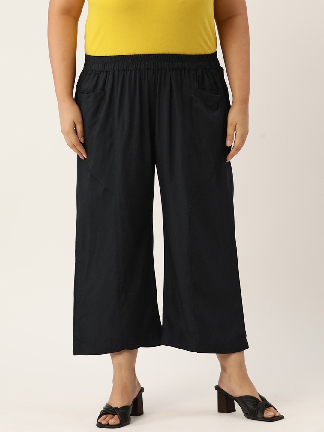 

theRebelinme Women Plus Size Relaxed High-Rise Easy Wash Trousers, Black