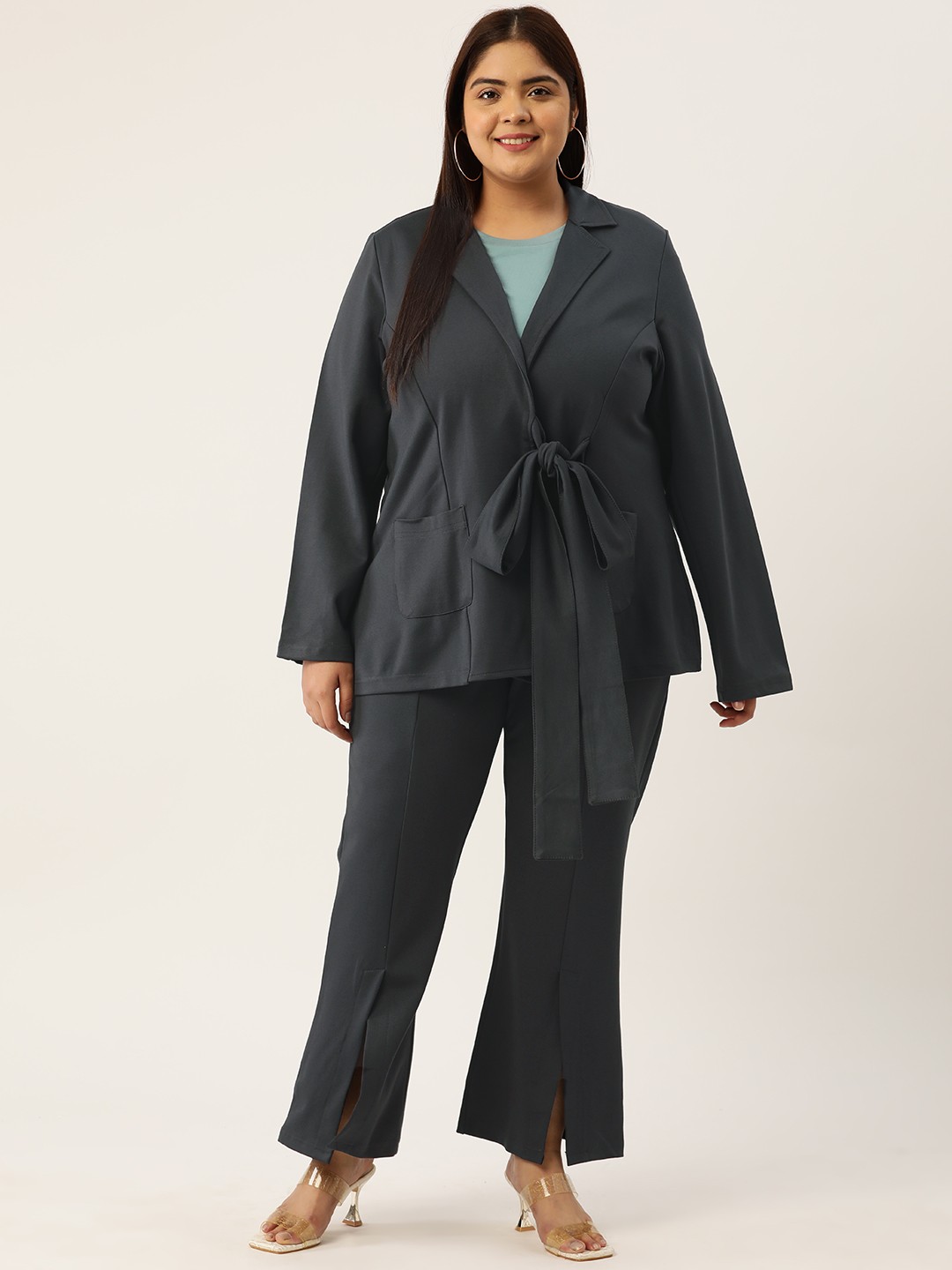 

theRebelinme Plus Size Coat with Trousers, Grey