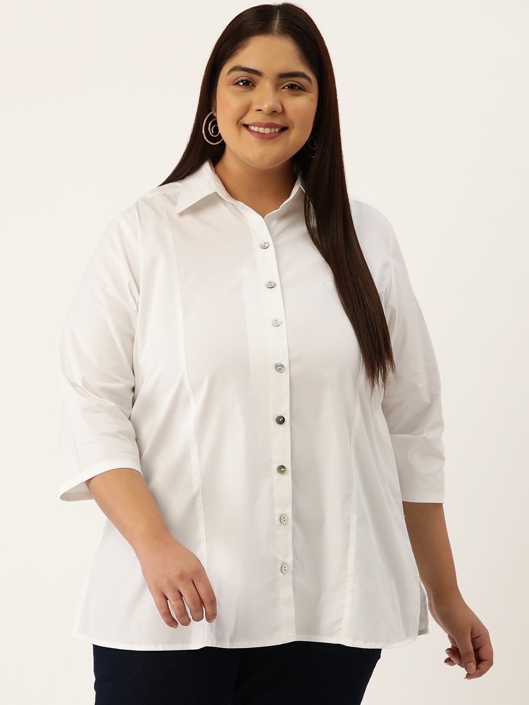 

theRebelinme Women Plus Size Relaxed Opaque Casual Shirt, White