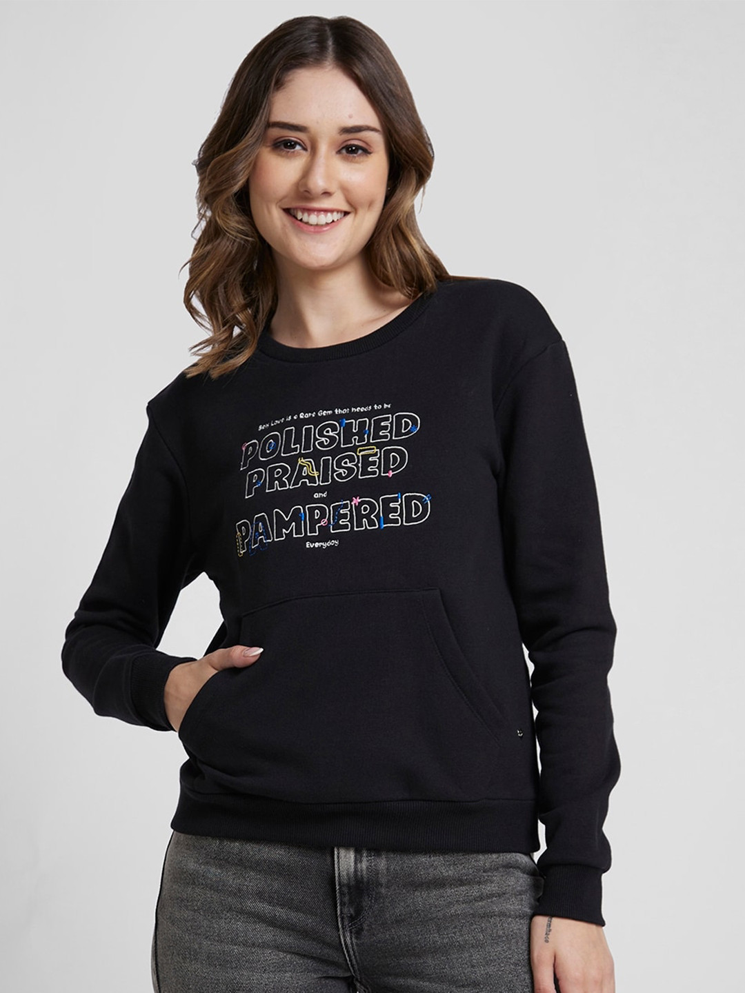 

SPYKAR Typography Printed Cotton Sweatshirt, Black