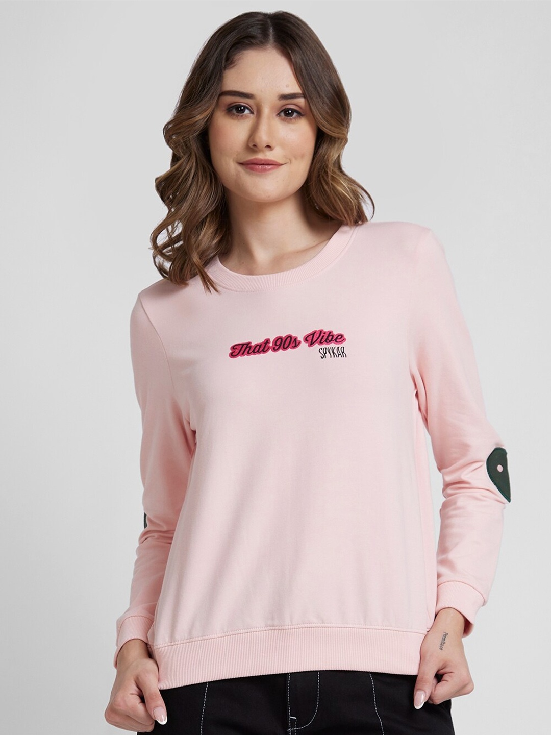 

SPYKAR Typography Printed Cotton Sweatshirt, Pink
