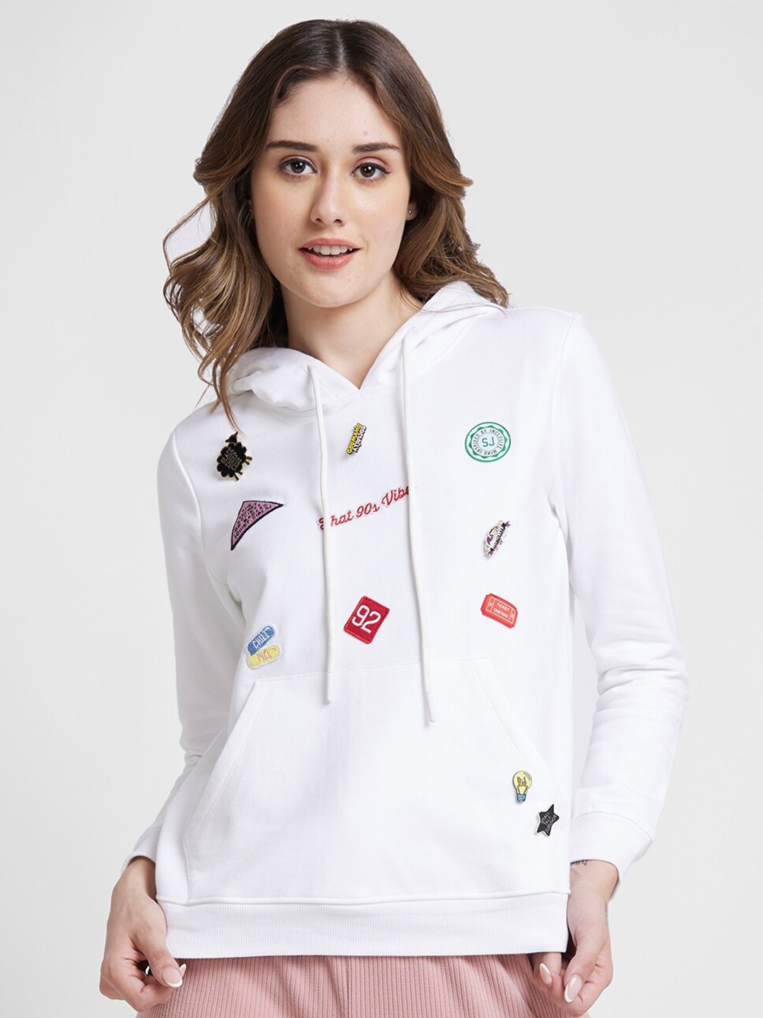 

SPYKAR Patch Work Hooded Sweatshirt, White