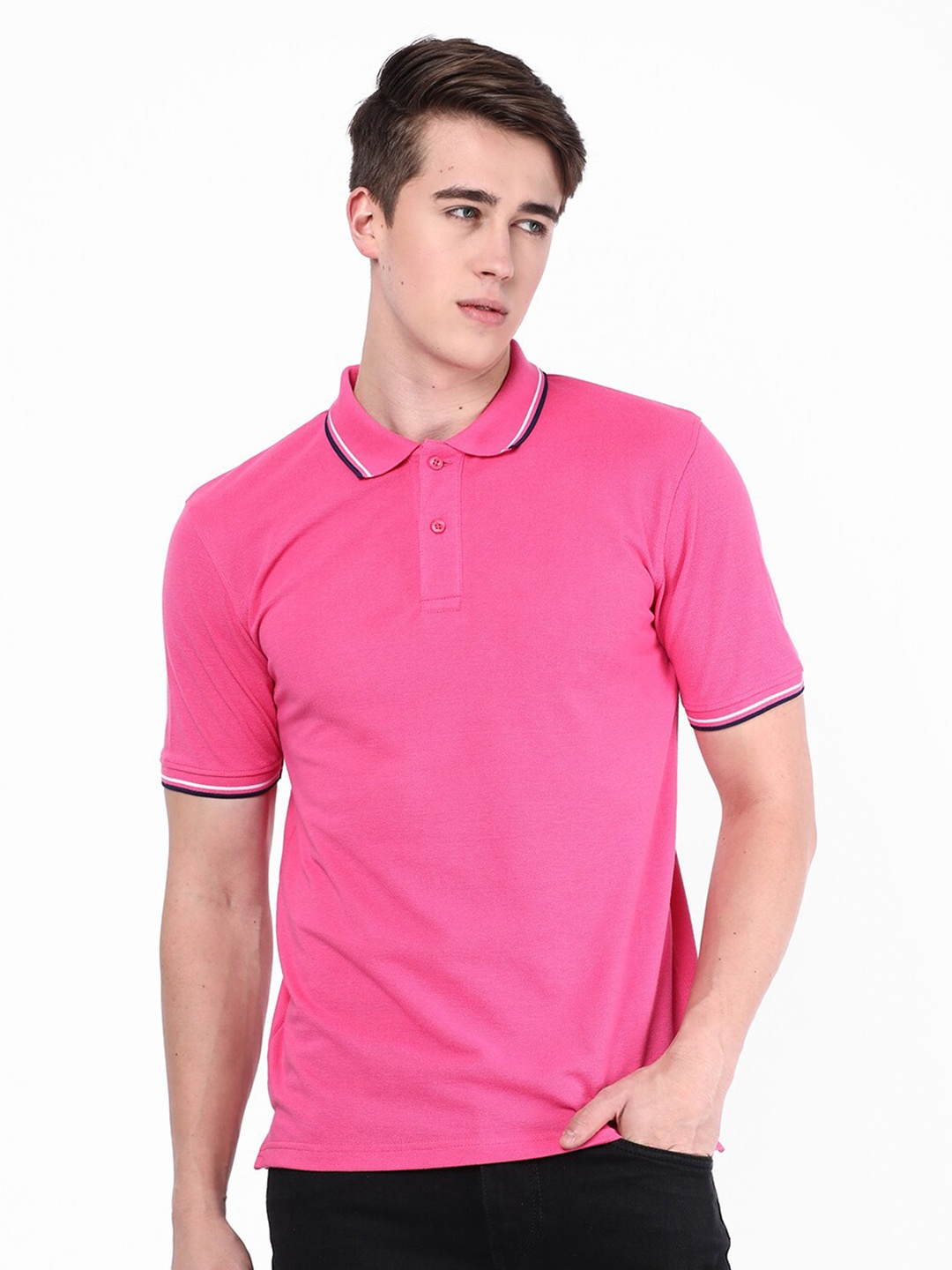 

R&B Polo Collar Relaxed Fit Cotton T-shirt, Pink