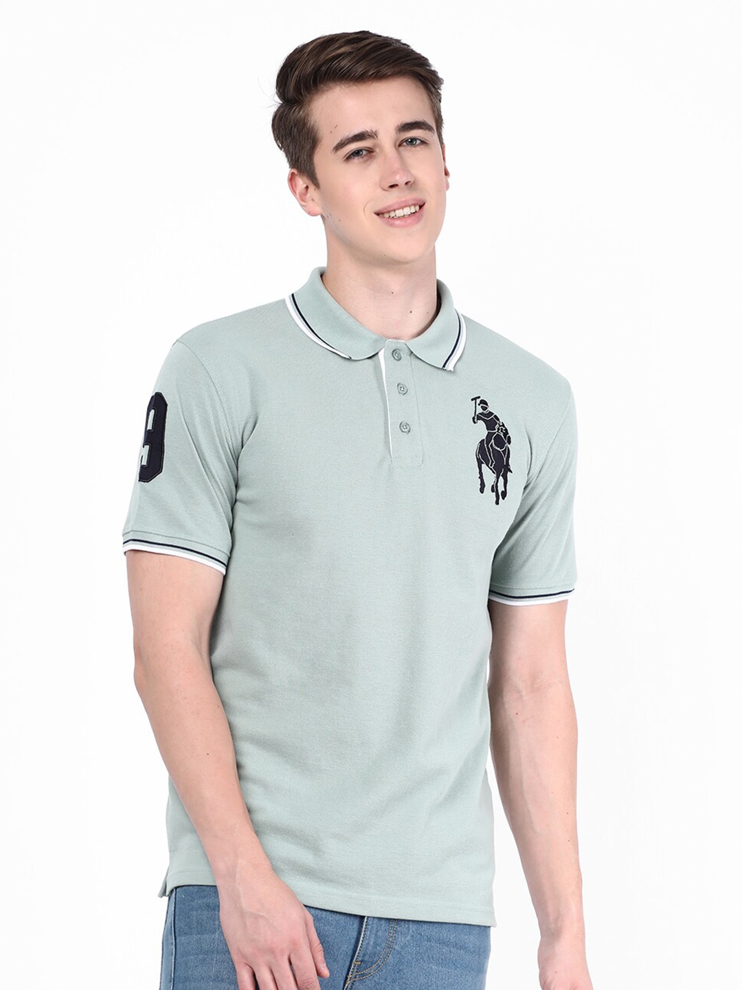 

R&B Polo Collar Relaxed Fit Cotton T-shirt, Green