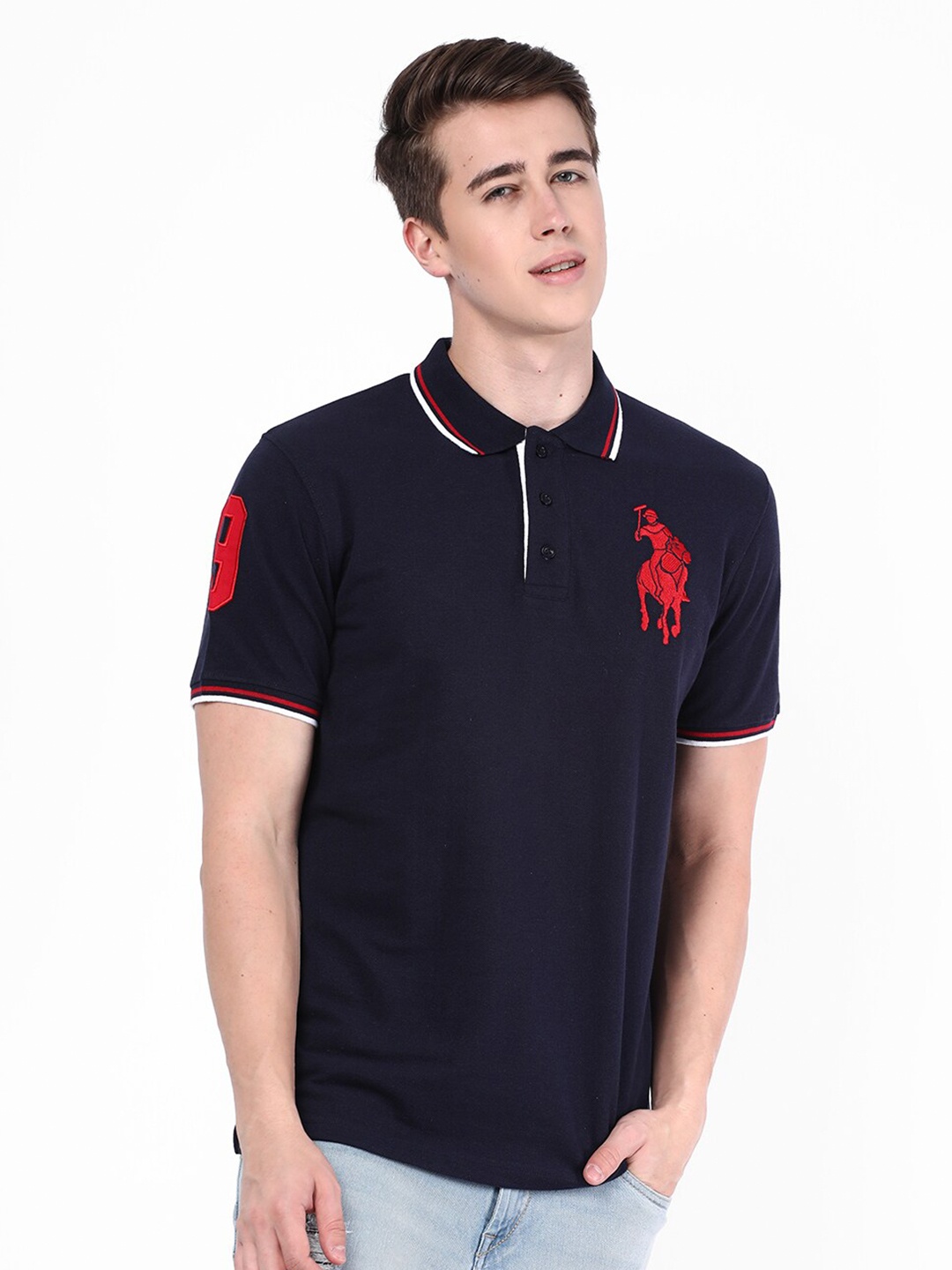 

R&B Polo Collar Relaxed Fit Cotton T-shirt, Blue