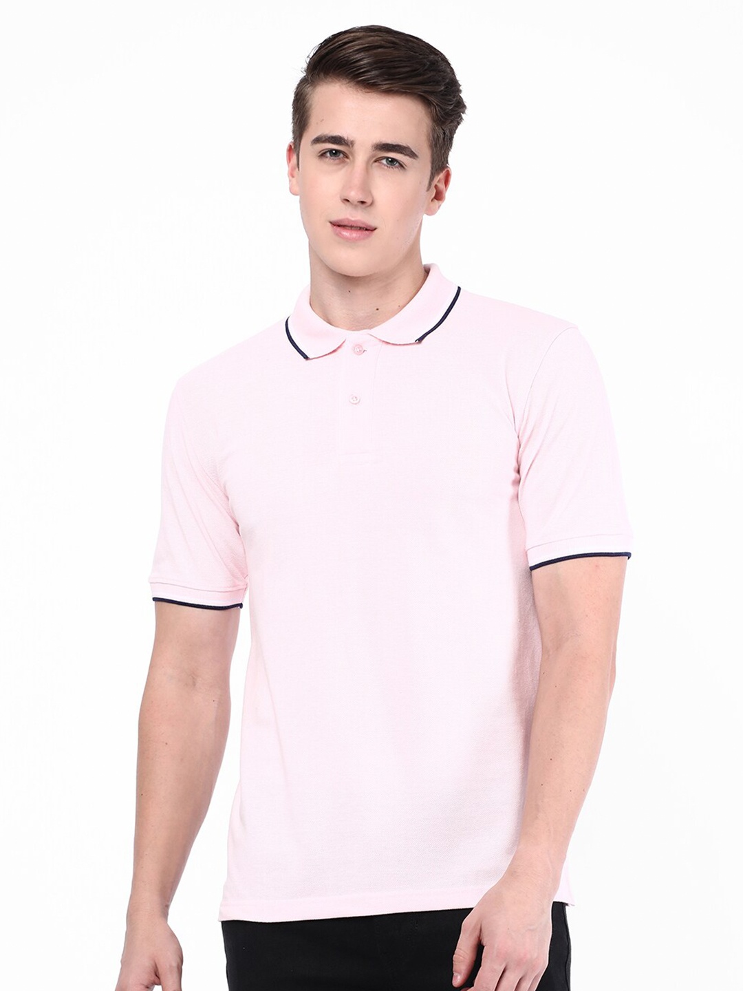 

R&B Polo Collar Relaxed Fit Cotton T-shirt, Pink
