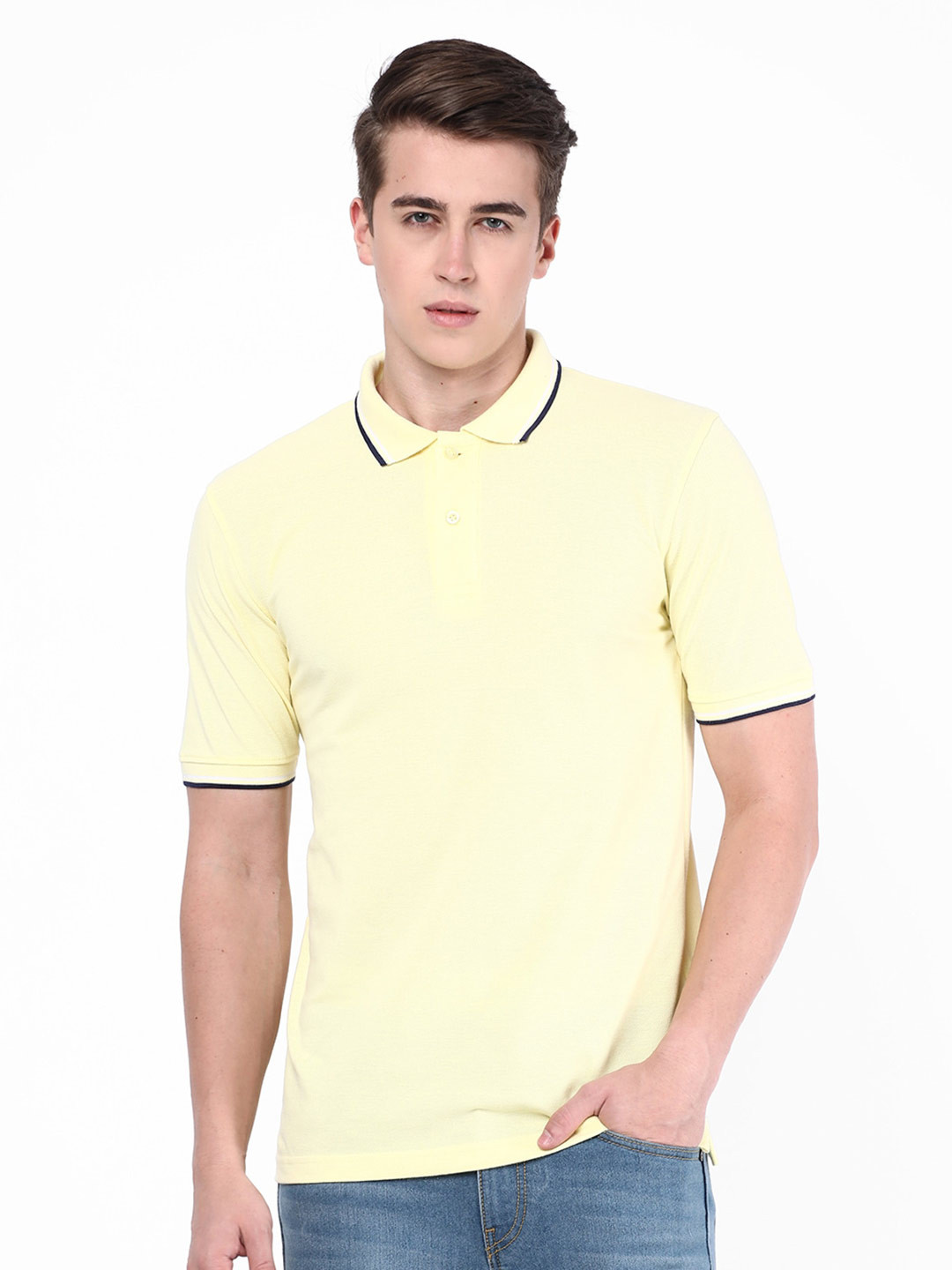 

R&B Polo Collar Relaxed Fit Cotton T-shirt, Yellow