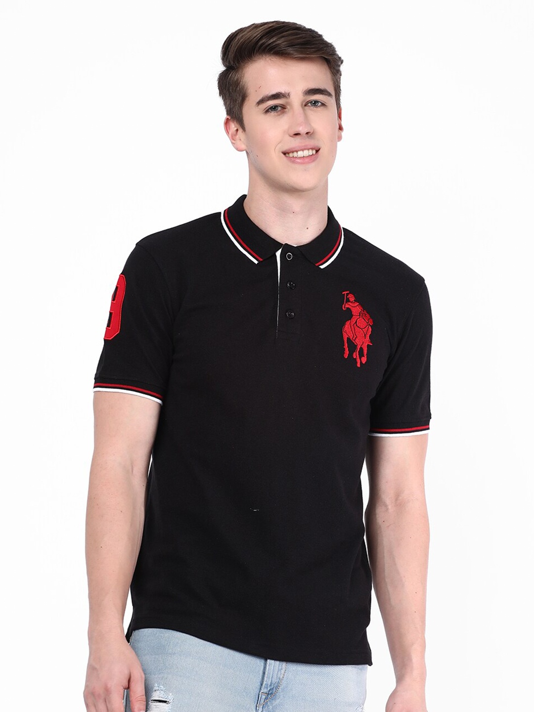 

R&B Polo Collar Relaxed Fit Cotton T-shirt, Black