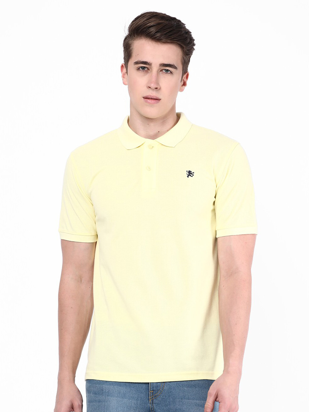 

R&B Polo Collar Relaxed Fit Cotton T-shirt, Yellow