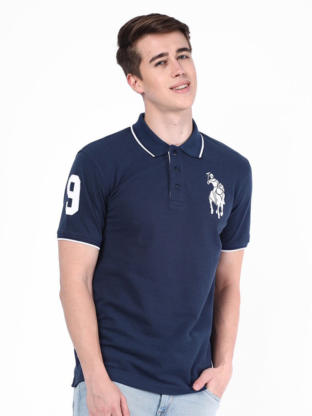 

R&B Polo Collar Relaxed Fit Cotton T-shirt, Blue
