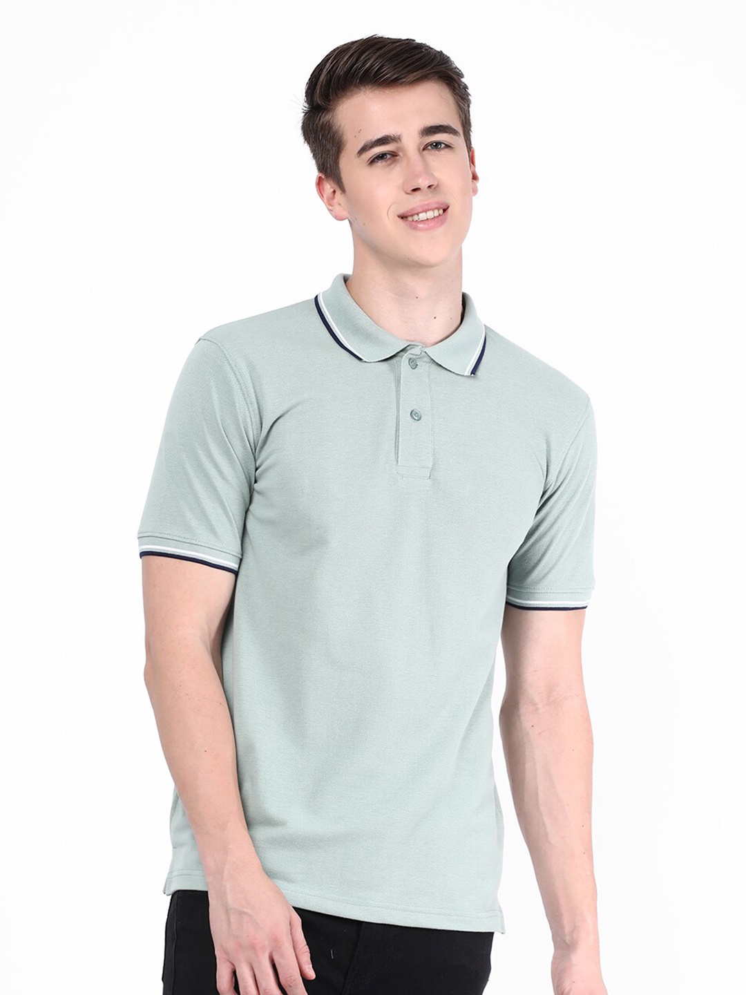 

R&B Polo Collar Relaxed Fit Cotton T-shirt, Green