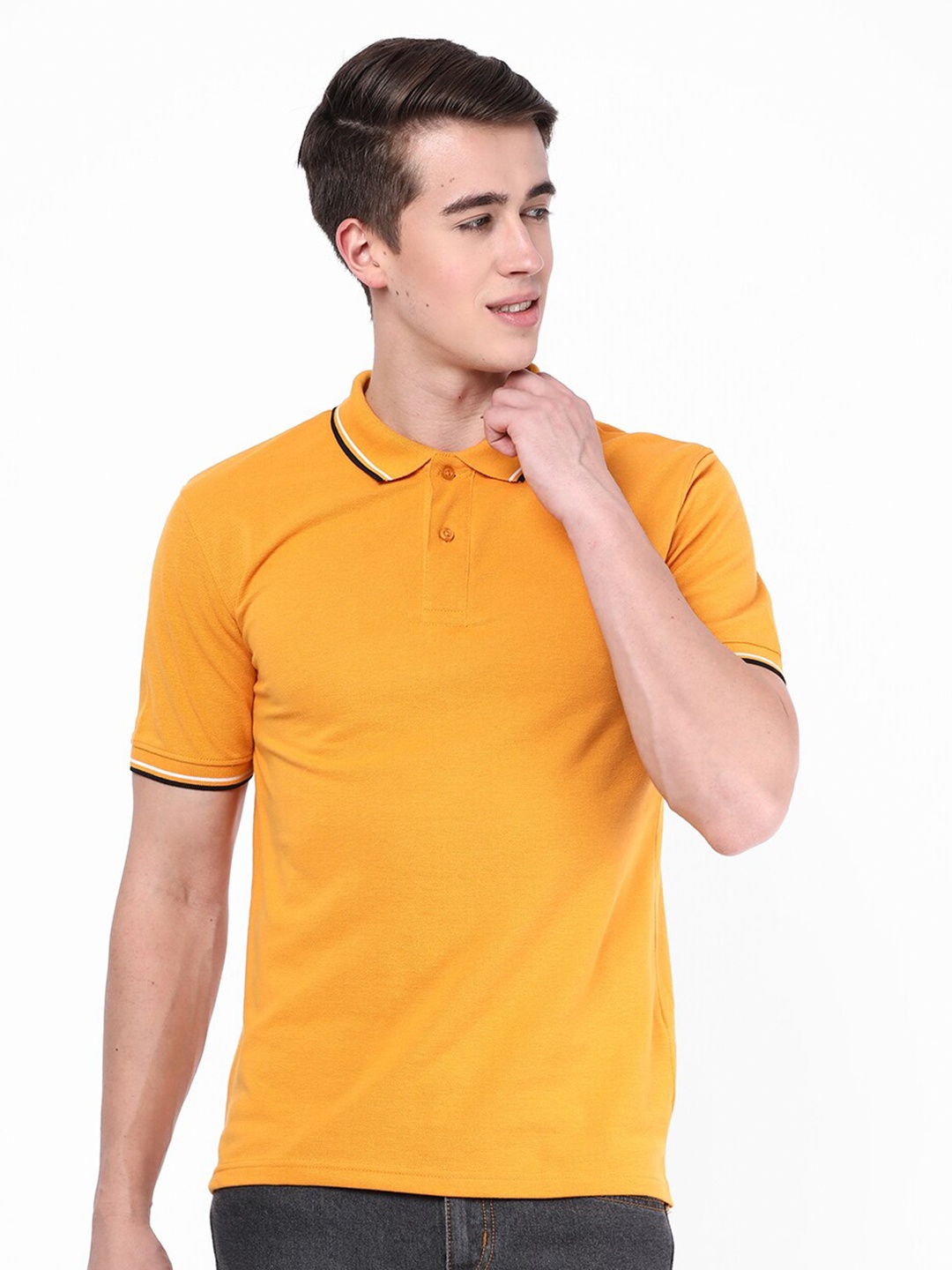 

R&B Polo Collar Relaxed Fit Cotton T-shirt, Yellow
