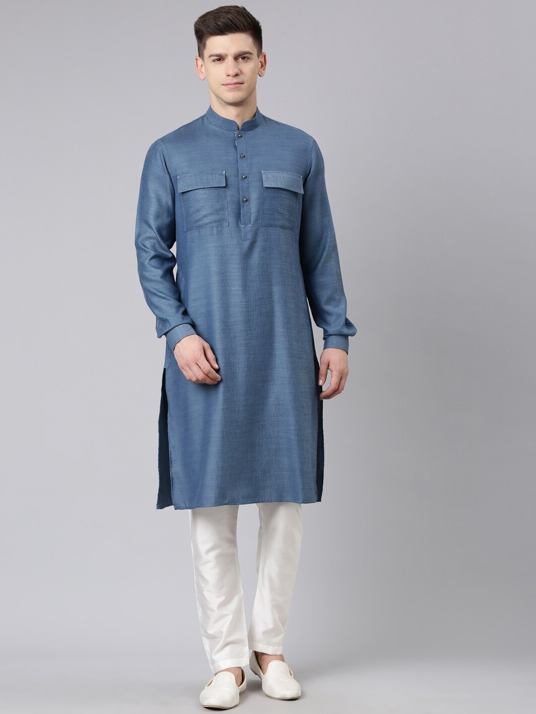 

TheEthnic.Co Regular Pure Cotton Pathani Kurta With Trousers, Blue