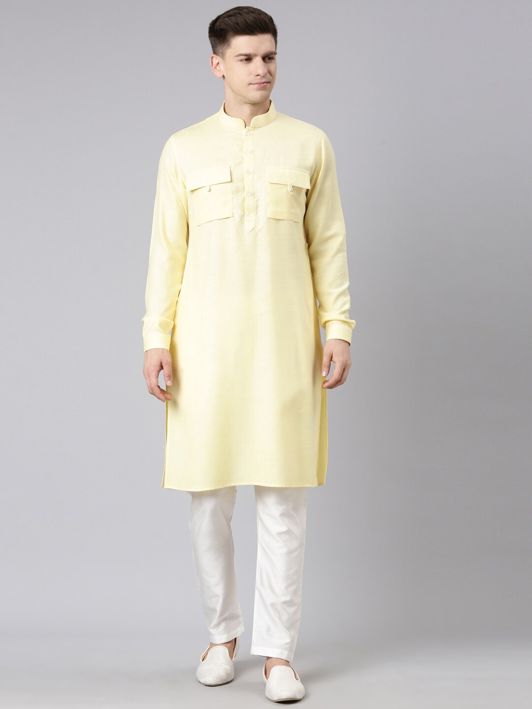 

TheEthnic.Co Regular Pure Cotton Pathani Kurta With Pyjamas, Yellow