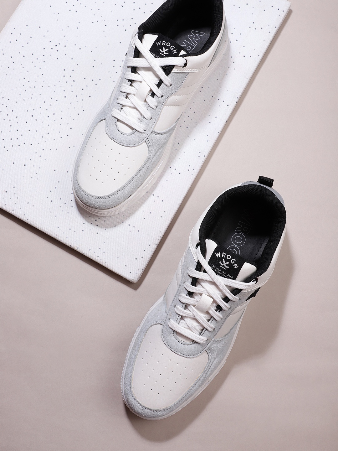 

WROGN Men Colourblocked Sneakers with Perfoarted Detail, White