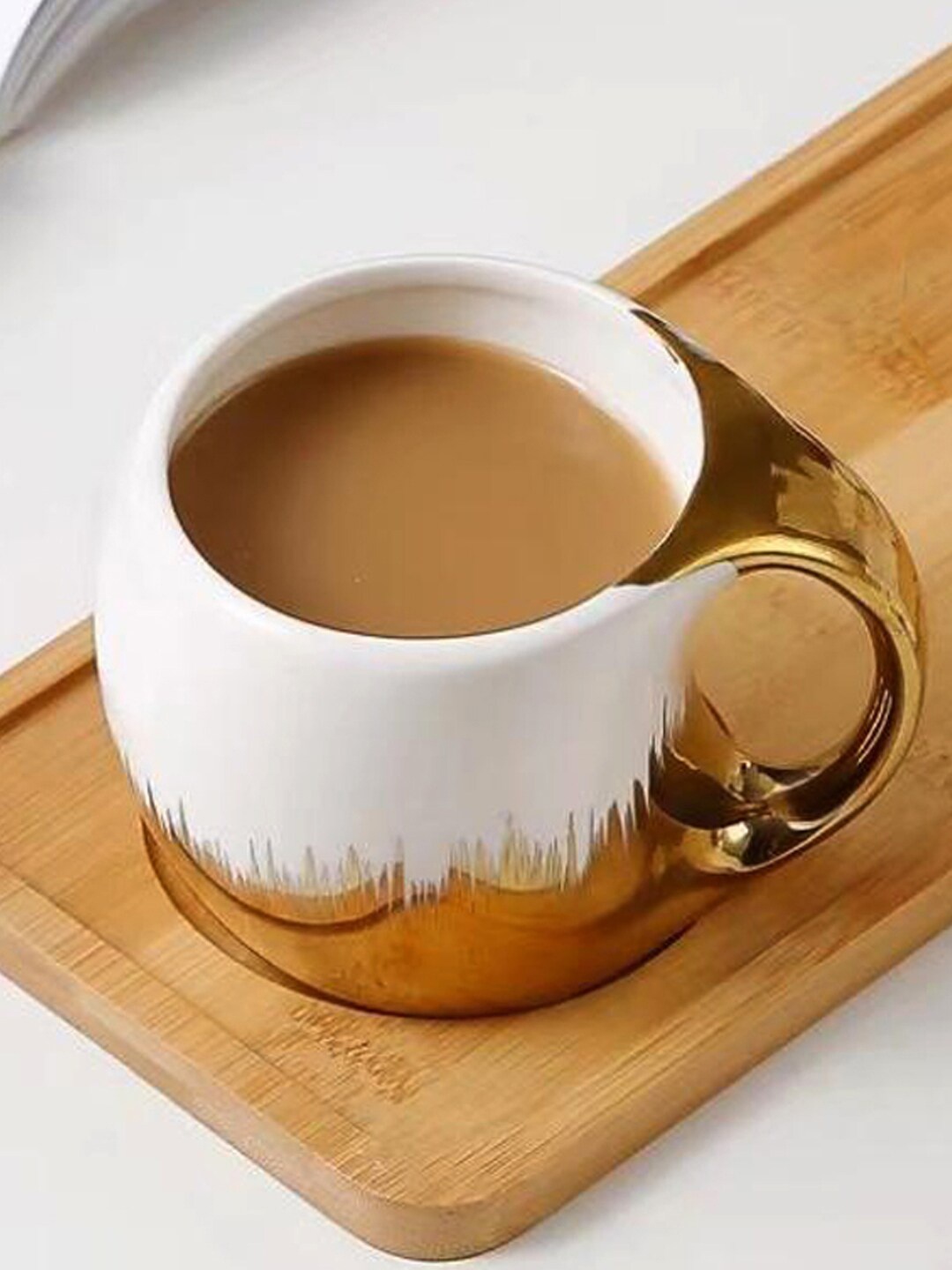 

BonZeaL Gold-Toned & White Colourblocked Ceramic Glossy Coffee Mug - 220 ml