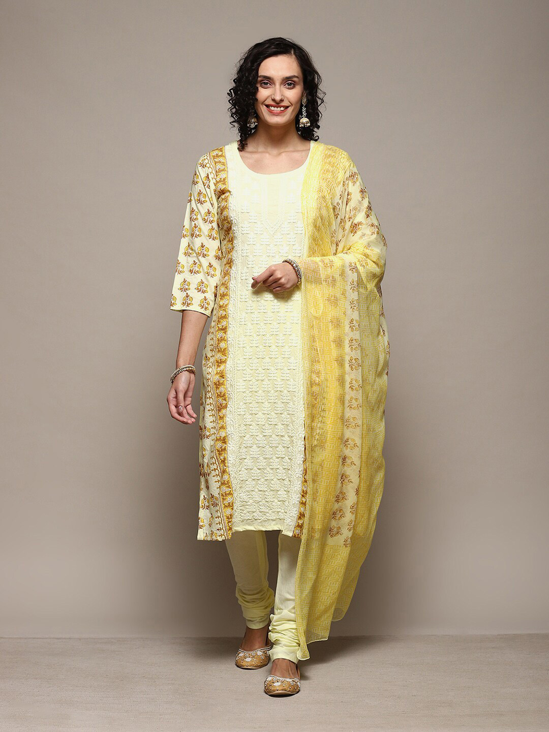 

Biba Floral Embroidered Unstitched Dress Material, Yellow