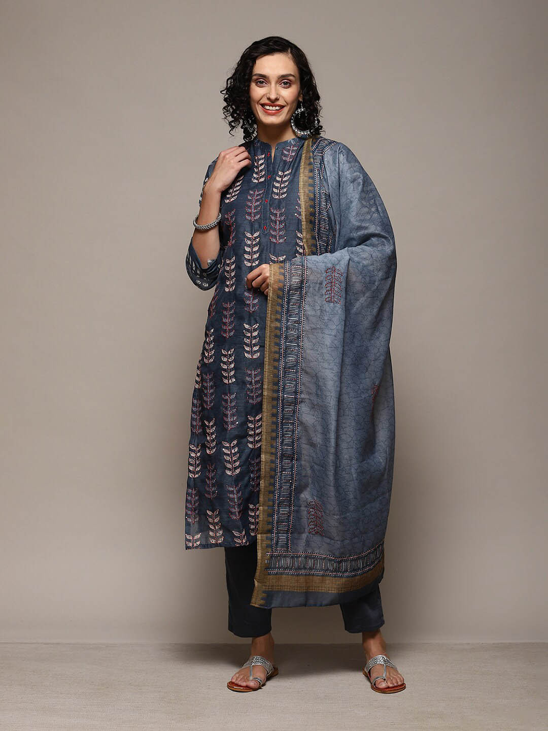 

Biba Floral Printed Unstitched Dress Material, Blue