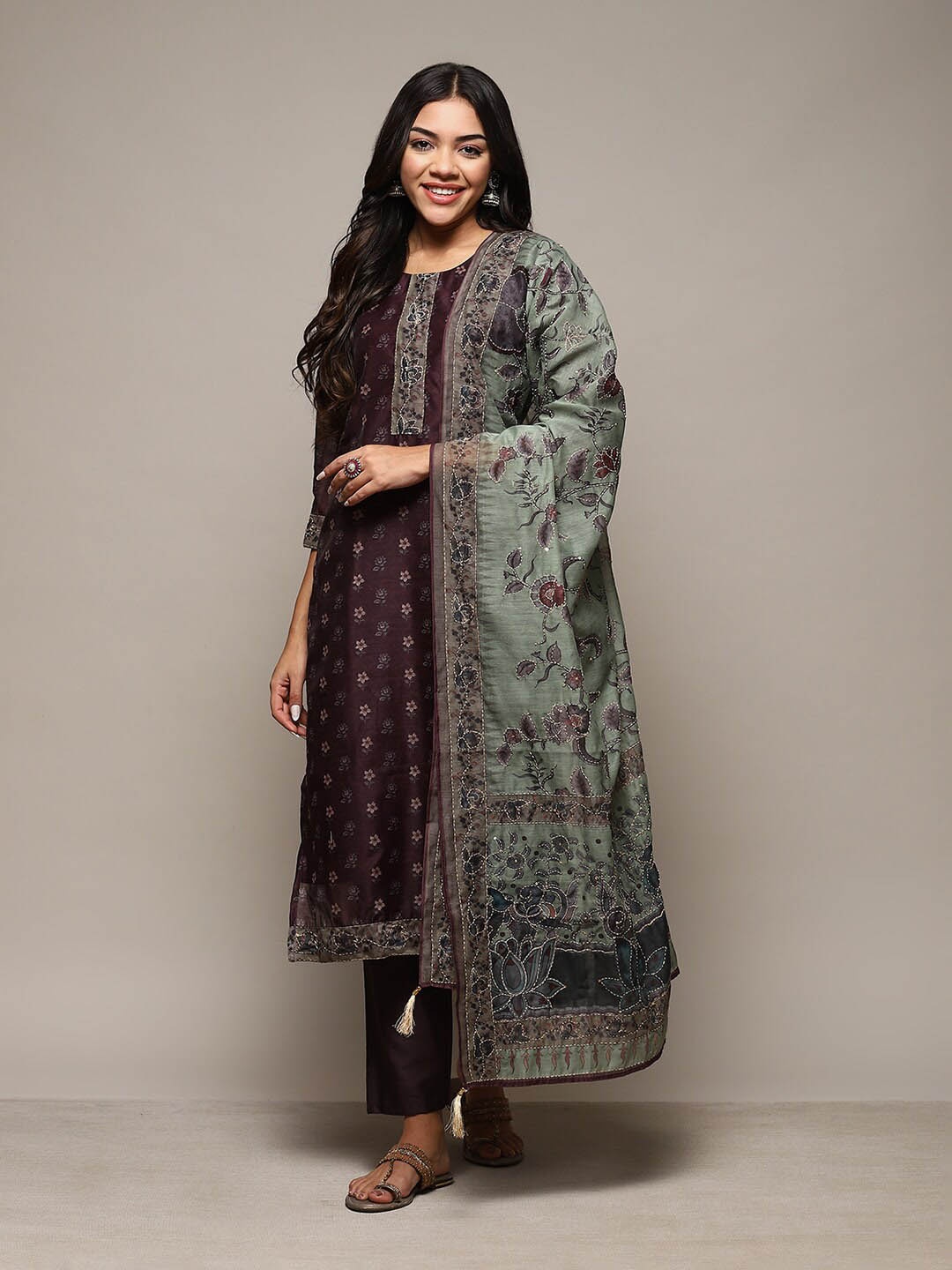 

Biba Floral Printed Unstitched Dress Material, Purple
