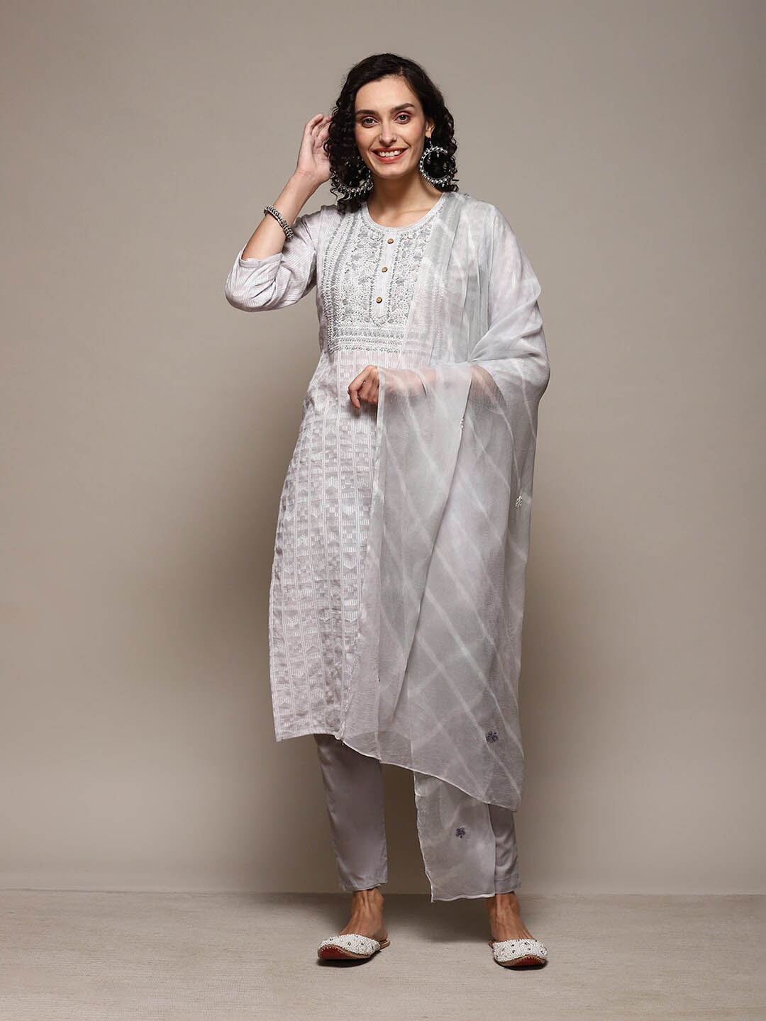 

Biba Floral Embroidered Unstitched Dress Material, Grey