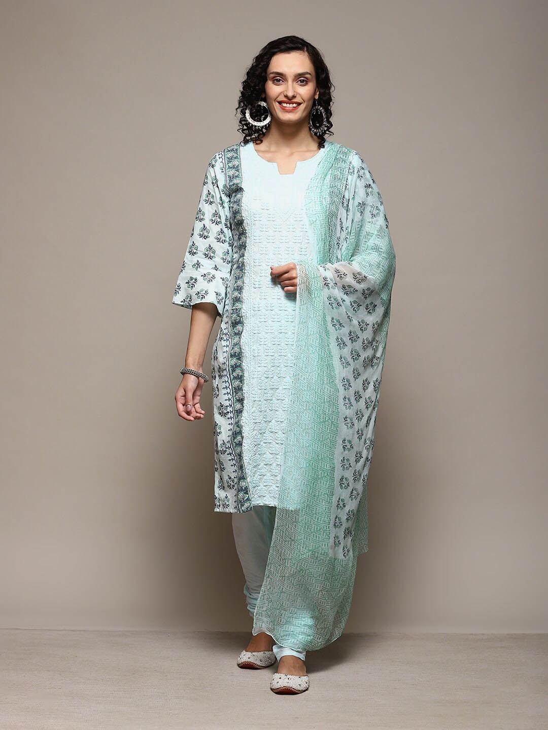 

Biba Ethnic Motifs Printed Unstitched Dress Material, Green