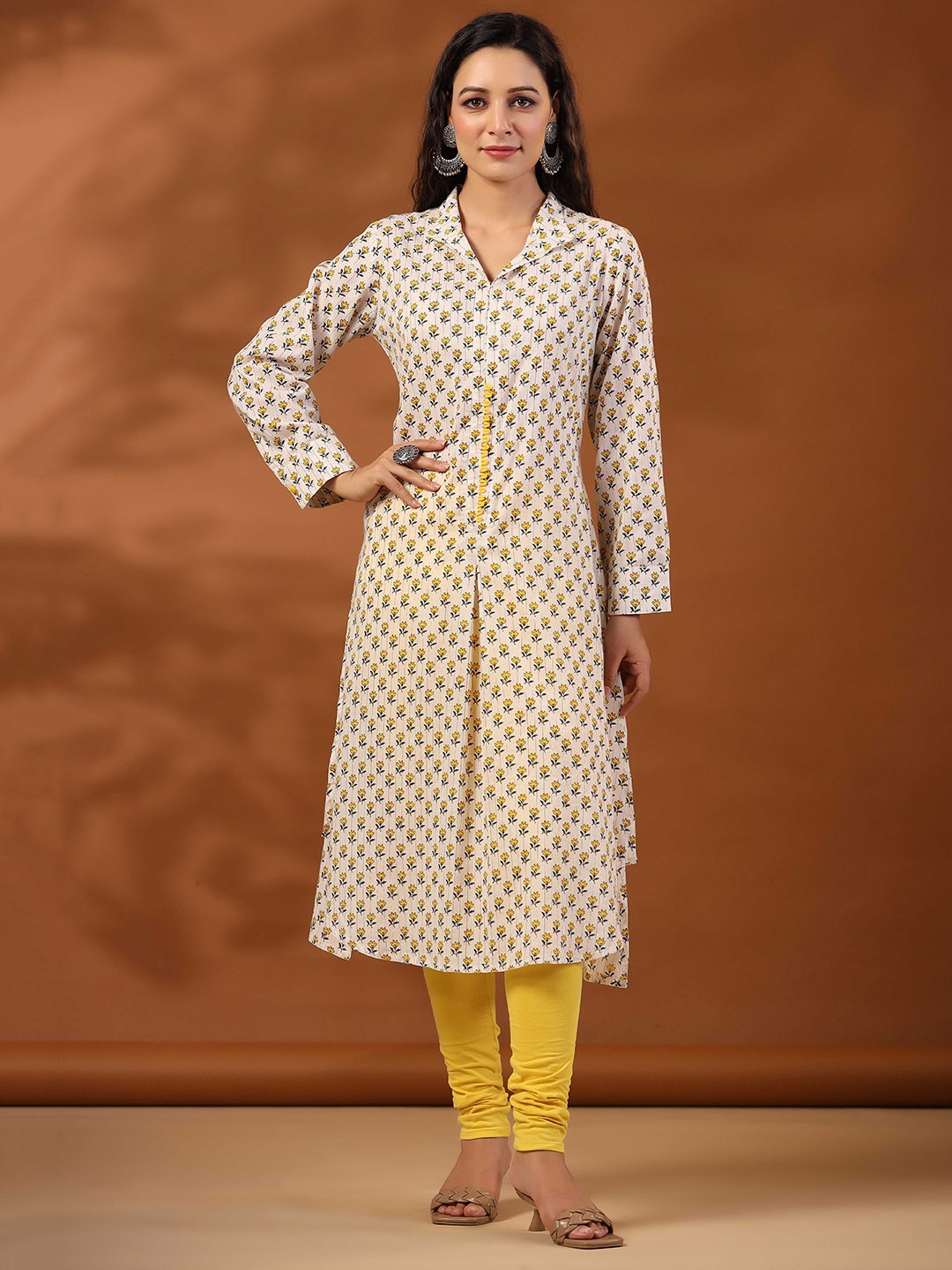 

Jaipur Kurti Ethnic Printed Cotton Lurex Kurta, Yellow