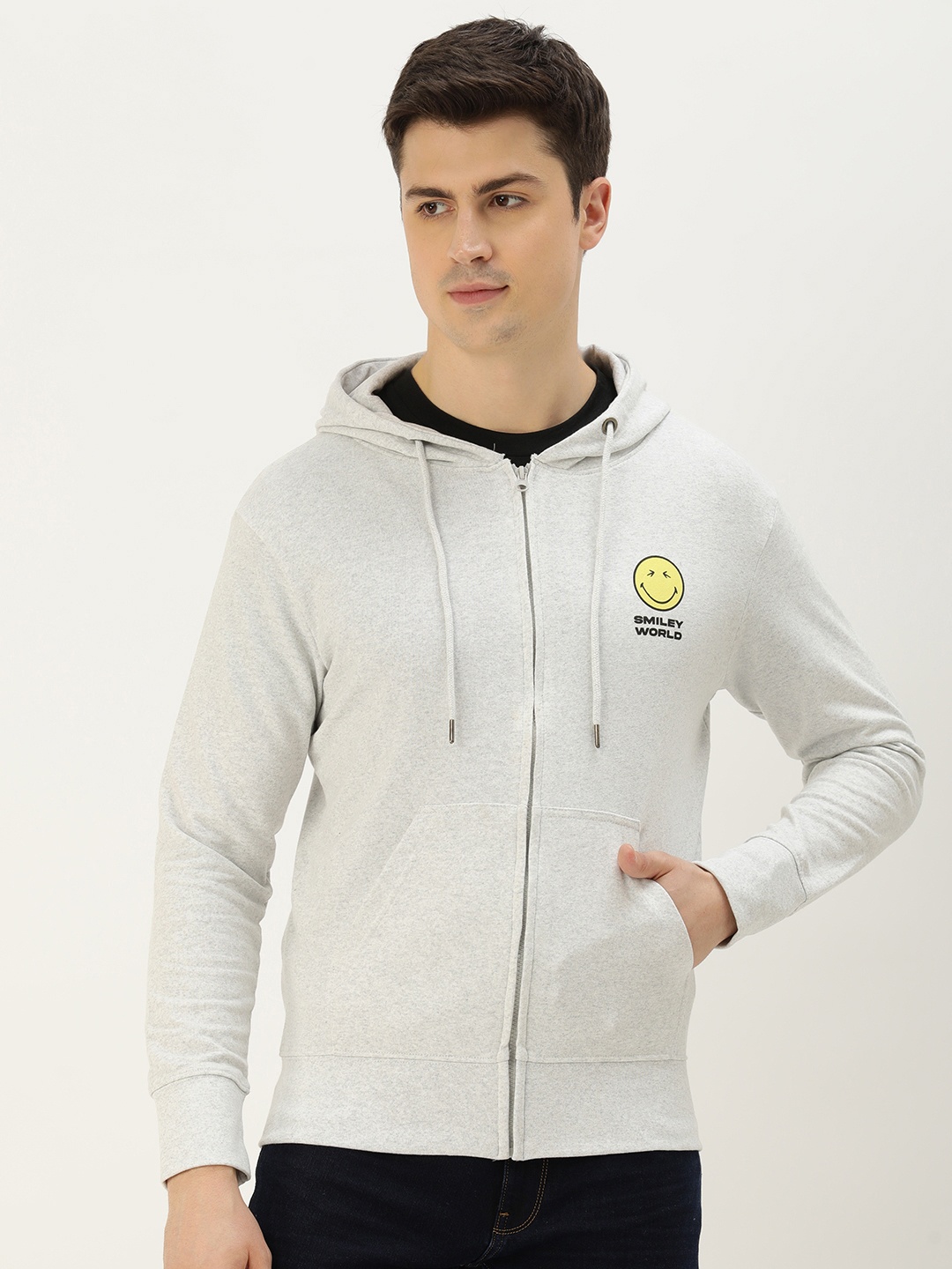 

Smiley Men Graphic Printed Hooded Sweatshirt, White