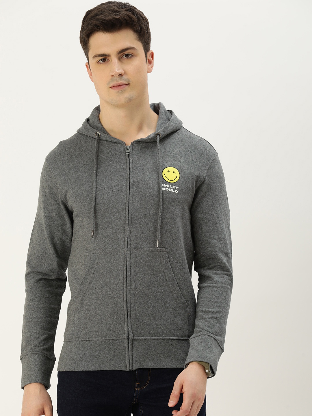 

Smiley Men Graphic Printed Hooded Sweatshirt, Grey