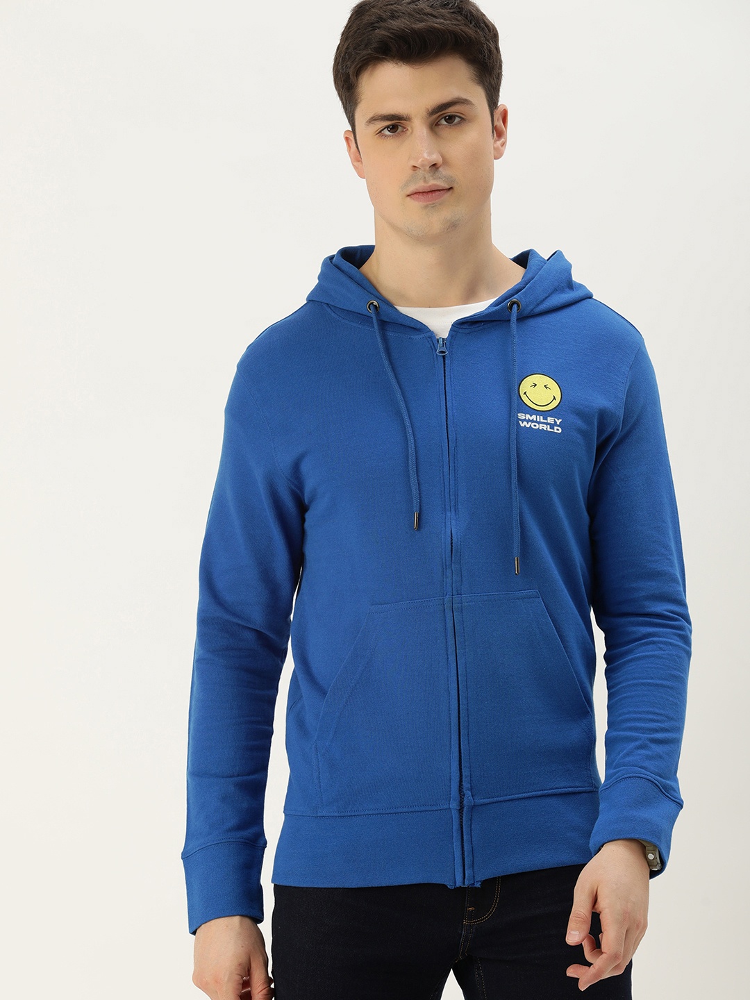 

Smiley Men Graphic Printed Hooded Sweatshirt, Blue