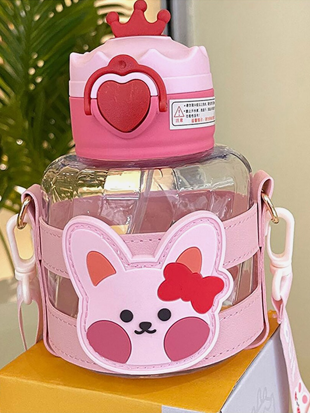 

Little Surprise Box LLP Kids Rabbit With Crown Lid Water Bottle 600ml, Pink